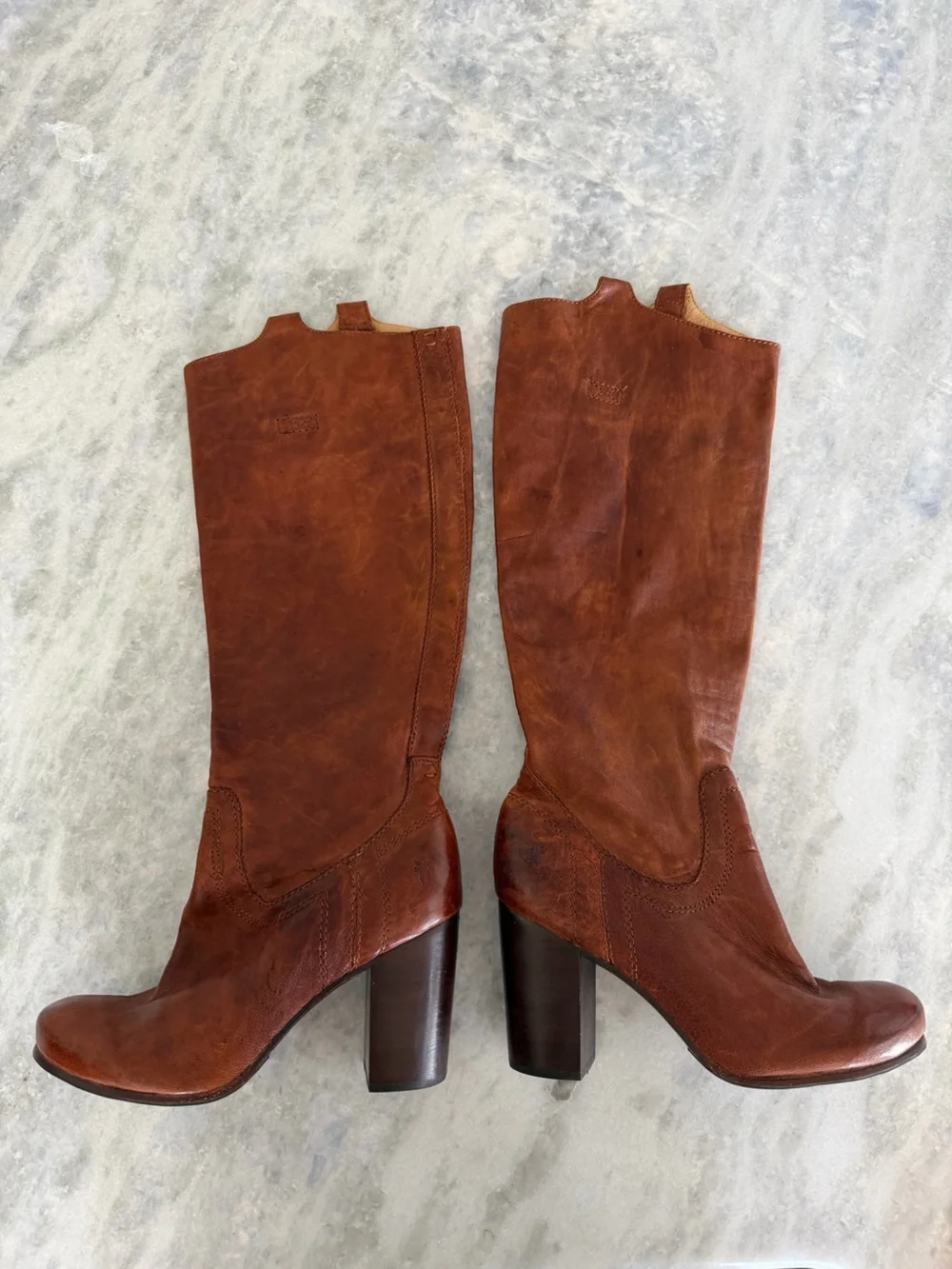 Frye Carson Heel Tab Brown Leather Heeled Boots - Picture 2 of 8